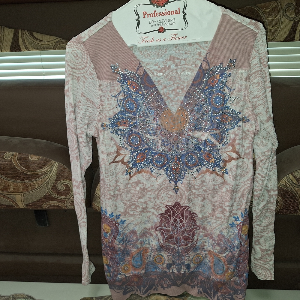 ONE WORLD Pink and White Long Sleeve Top